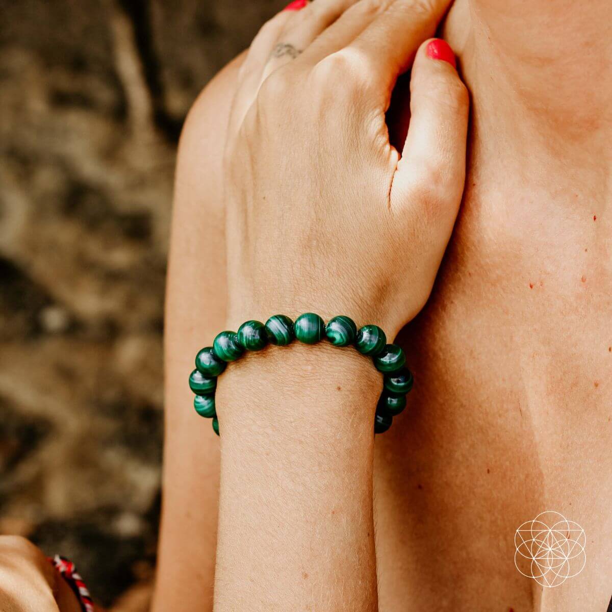 The Anxiety Bracelet worn on wrist displaying calming crystal healing stones