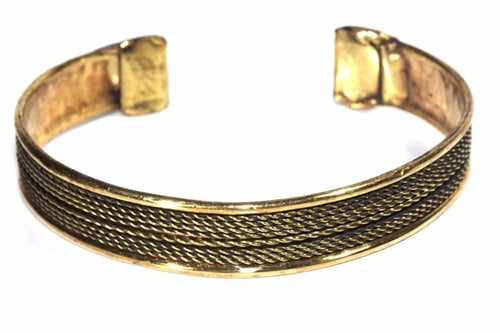 Brass tribal bracelet with intricate ethnic design - boho cuff jewelry