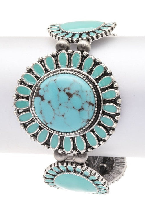 Turquoise stone bracelet with vibrant rainbow colors - Western boho stretch jewelry by BandsCo Straps