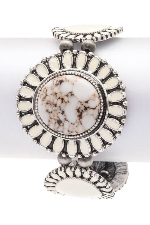 White turquoise stretch bracelet - vibrant Western boho statement jewelry